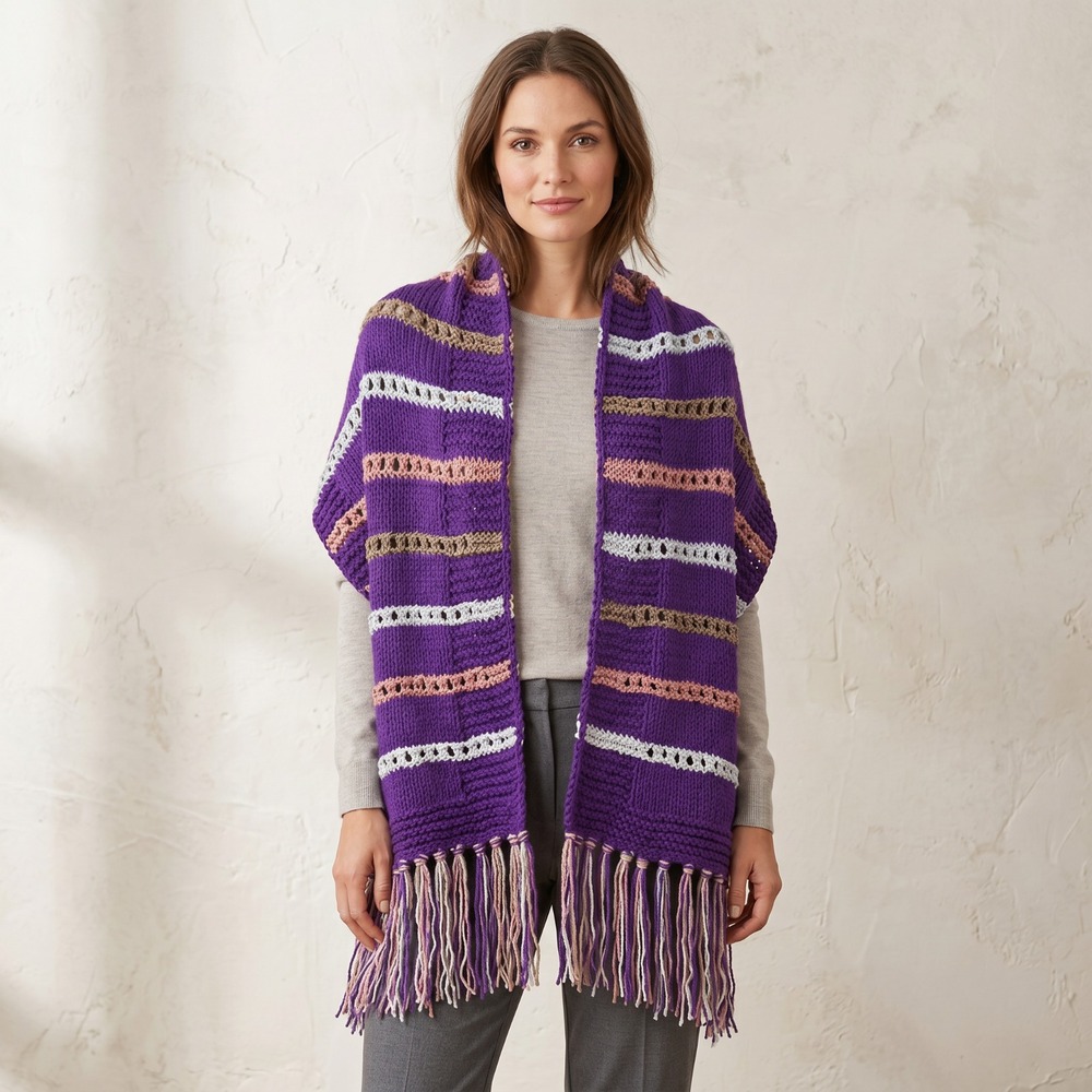 NEW Purple Pink Gray Metallic Hand Knitted Shawl Scarf Wrap Boho Hippie Festival